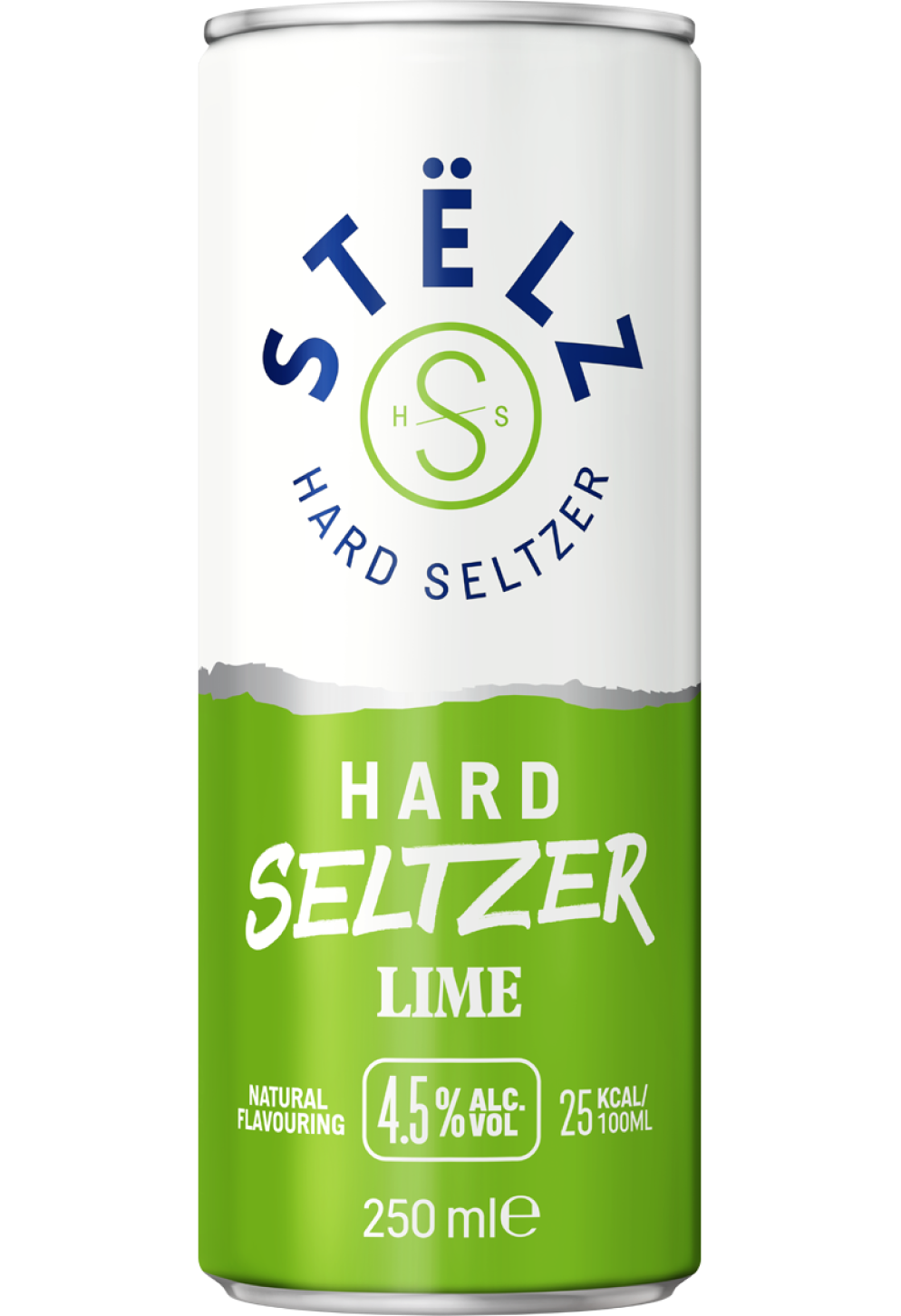 STËLZ Hard Seltzer Lime blikje 250ml, 4,5% alcohol, 25 kcal per 100ml, natuurlijke aroma's